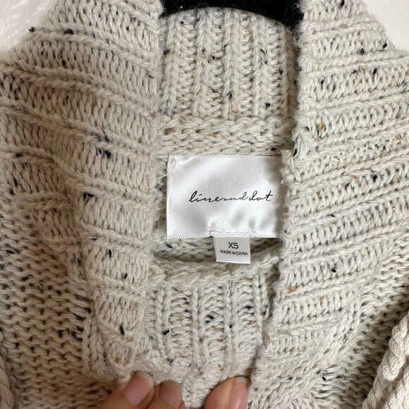 Line & Dot Daria Cable Knit Sweater Dress Cream Fringe Mock Neck Cozy Girl XS - Picture 4 of 8